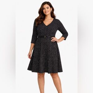Tommy Hilfiger Polka Dot Dress Size 14 Classic Belted A-Line Flowy Feminine